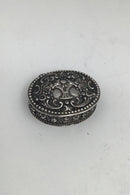 Norwegian? Silver Oval Pill Box Flower Motif