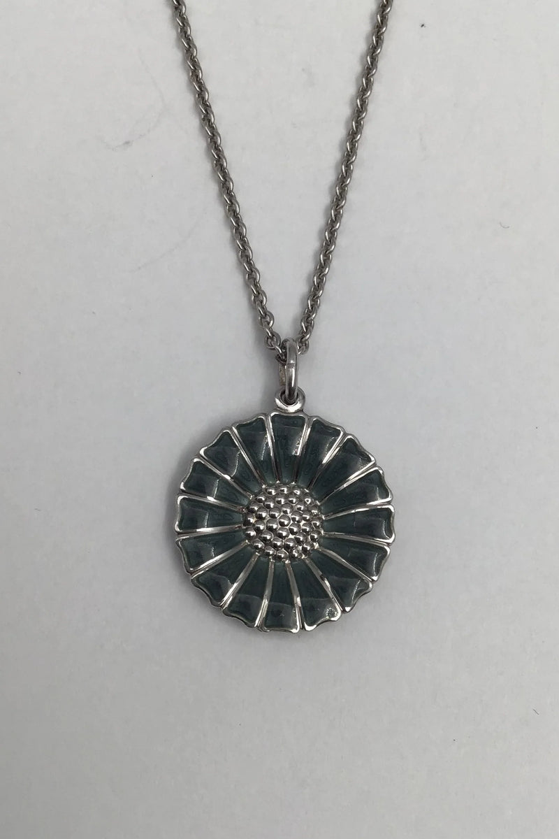 Georg Jensen Sterling Sølv Marguerit Vedhæng Olivengrøn