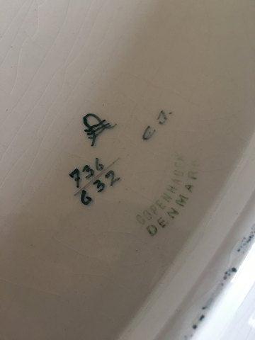 Aluminia Ovalt Fajance Fad med Påfugle Motiv No 736/632