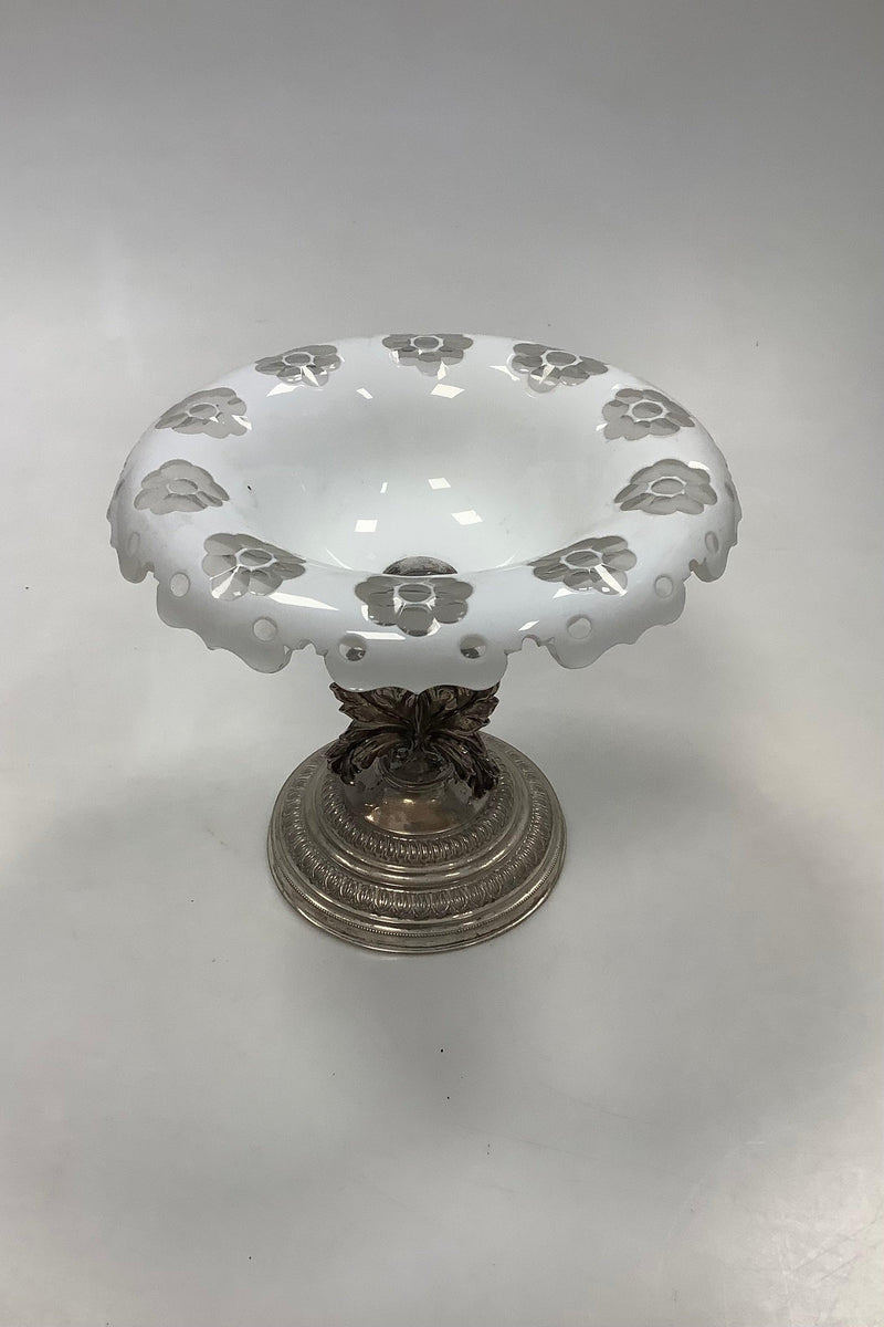 Antik Glas opsats med sølv bund i klar og hvidt glas