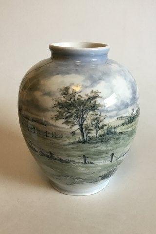 Bing & Grøndahl Art Nouveau unik vase med landskab No 354