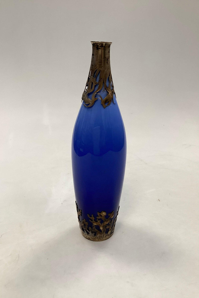 Bing & Grøndahl/Royal Copenhagen Blå vase med Sølv Montering med fisk fra Dragsted Sølvsmedie