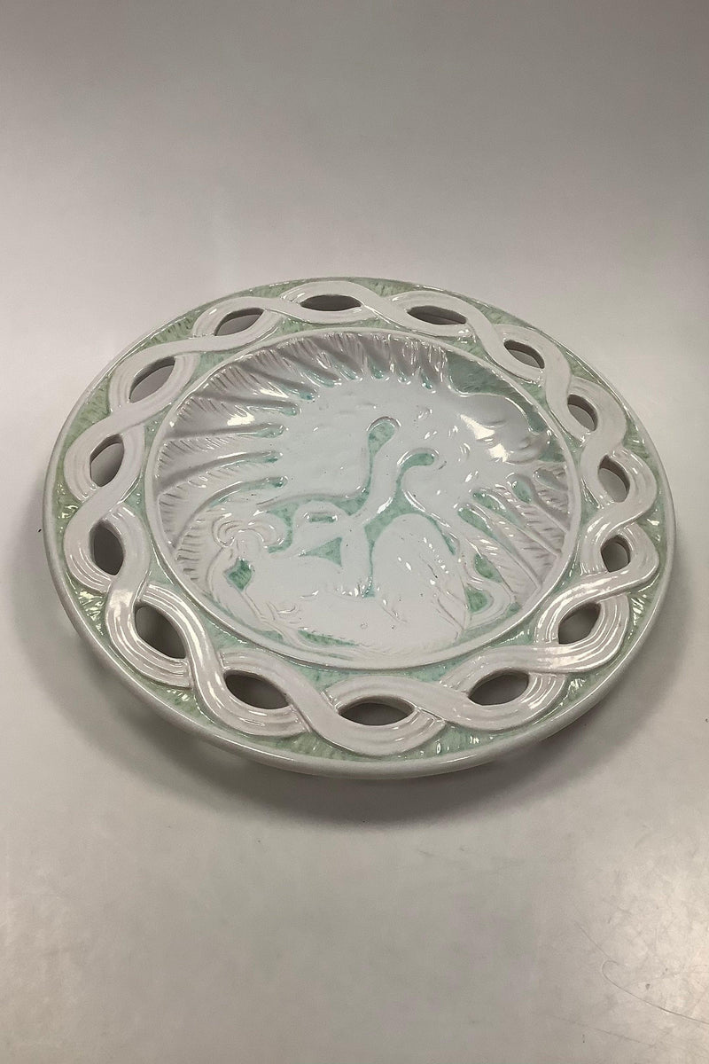 Michael Andersen og Søn Stort Glaseret Keramik Fad af Kvinde og Svane No 5156