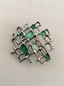 David Andersen Sterling Sølv Gitter Broche med Grøn Emalje