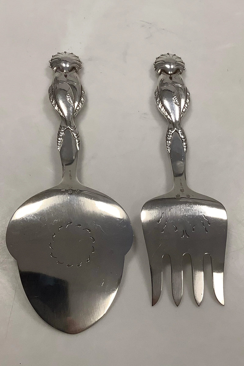 Georg Jensen Sølv Ornamental Fiske Serveringsgaffel og spade  No 55