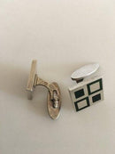 Georg Jensen Manchetknapper No. 87 i Sterling Sølv og Grøn Emalje