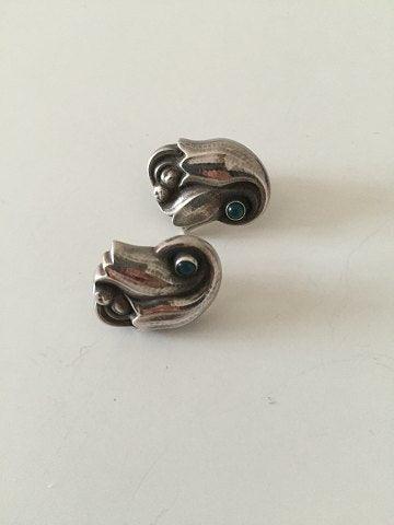 Georg Jensen Sterlingsilber-Ohrring mit grünem Stein Nr. 100A