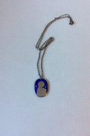 Georg Jensen Sterling Silver Pendant with chain. Blue Enamel motif of Maria and Jesus No 103B