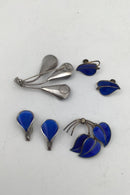J Tostrup, Norway Sterling Silver Enamel Jewelry Set (Brooch + Earrings)