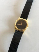Ole Kortzau für Georg Jensen 18K Gold Damenuhr mit schwarzem Lederarmband Nr 1359