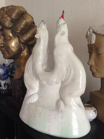 Royal Copenhagen Art Nouveau Krystal Glasur Vase med two isbjørne af Valdemar Engelhardt