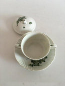 Royal Copenhagen Green Flower Curved Bouillon Cup, lid and saucer No 110/1552