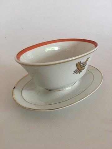 Royal Copenhagen Golden Horns with Orange Band Oval Sauce Bowl No 883/9477