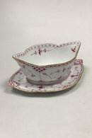 Royal Copenhagen Blue Fluted Red Ruby/Pink with Gold Edge Half Lace Sauce Boat No 2/587