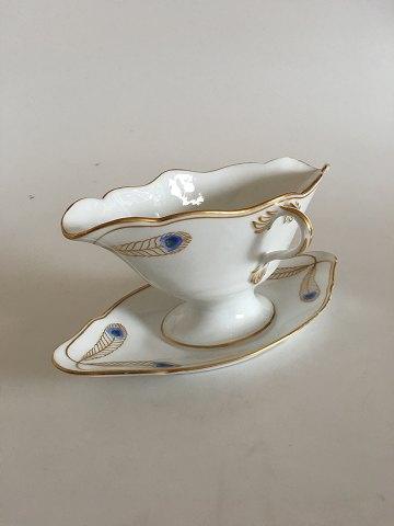 Royal Copenhagen No 118 Sauceboat with Handles w. Golden Peacock Feather Ornament