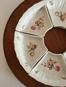 Royal Copenhagen Trelleborg Cabaret Schalen 6 Stück Nr. 1884. mit drehbarem Teakholz Tablett.