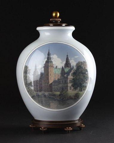 Royal Copenhagen Unique Vase By Theodor Kjølner from 1942 with bronze lid and stand by Knud Andersen