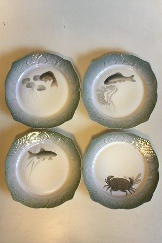 Sæt på 12 Royal Copenhagen Art Nouveau Fiske Service Tallerkener med Fiskekant No 3002