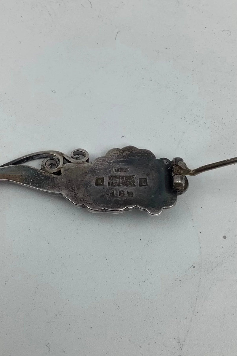 Georg Jensen Sterling Sølv Broche med Grønne Sten No. 185