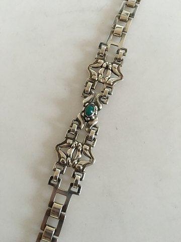 Georg Jensen Tidlig Sølv Halsbånd / Choker med Grøn Agat