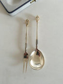 W. & S. Sorensen Golden Crown Sterling Silber Reisebesteck Set. Bestehend aus Zitronengabel und Eierlöffel.