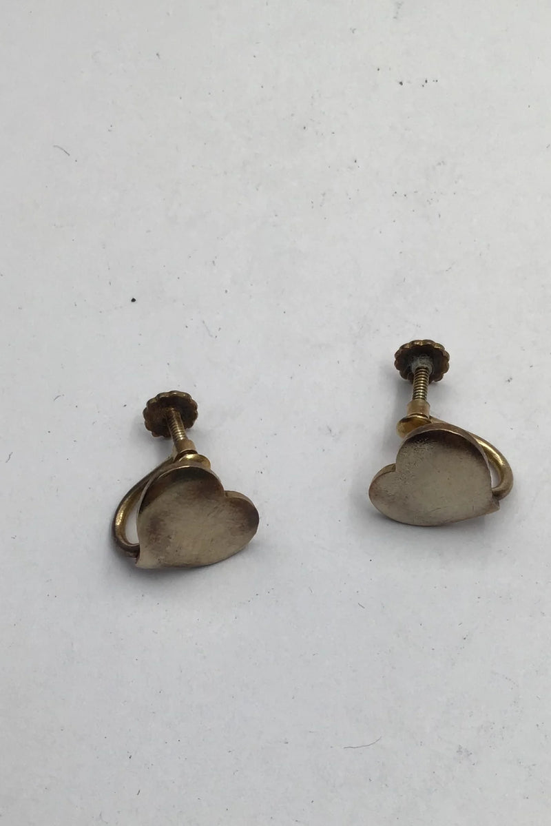 Hans Hansen Sterling Sølv Hjerte Øreringe (Skruer) Forgyldt