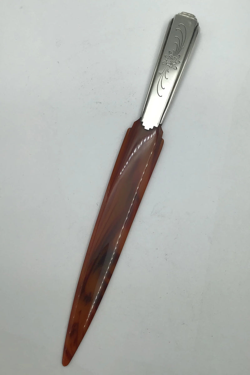 Dansk Sølv Brevkniv (Imiteret Rav)