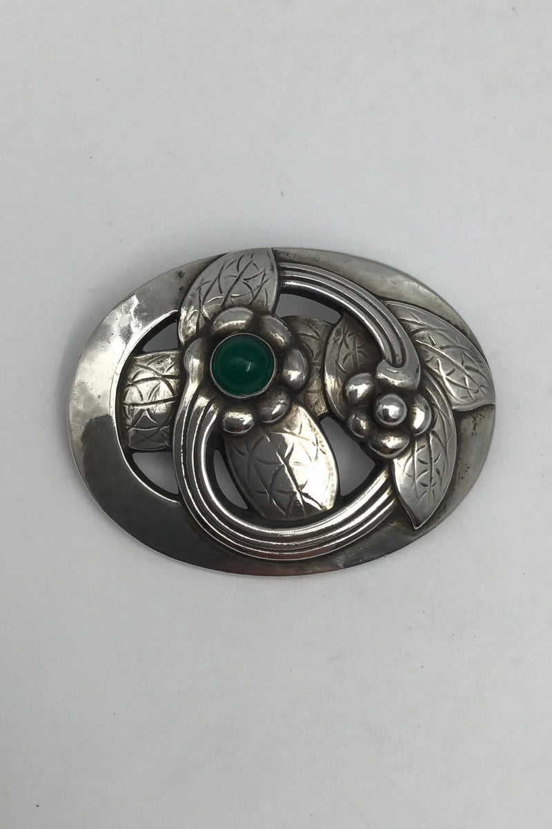 Georg Jensen Sterling Sølv Broche No. 13 (Grøn Agat)