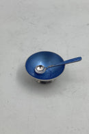 Volmer Bahner Sterling Silver Salt Jar with Blue Enamel and Spoon