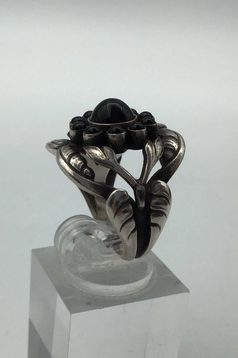 Georg Jensen Sterling Sølv Ring No. 10 Moonlight Blossom Sort Agat.