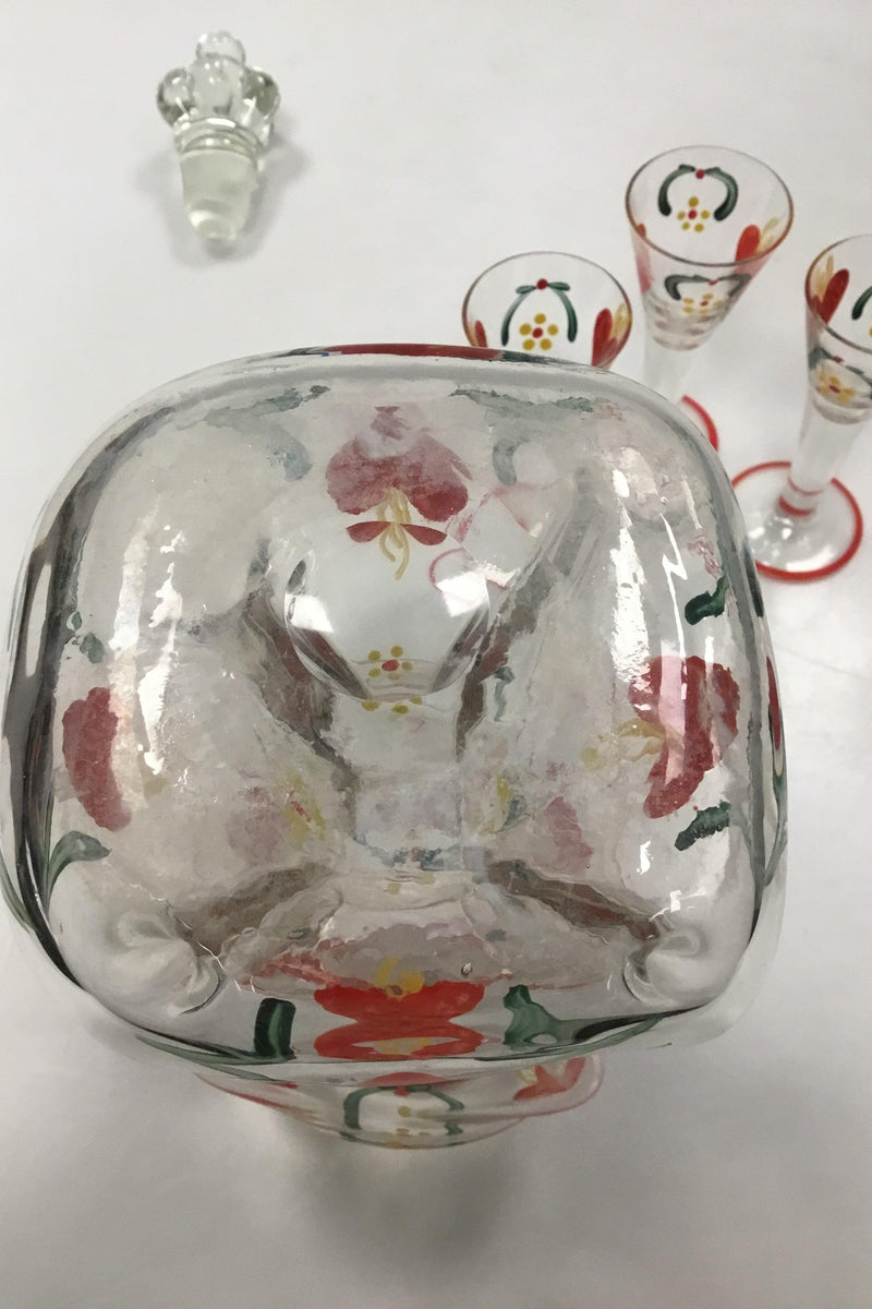 Holmegaard Klukflaske med 4 tilhørende snapseglas