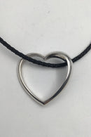 Georg Jensen Sterling Sølv Hjertevedhæng No. 600B og flettet lædersnor