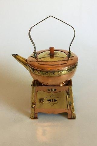 아트 앤 크래프트 구리 및 황동 티팟 (워머 포함)