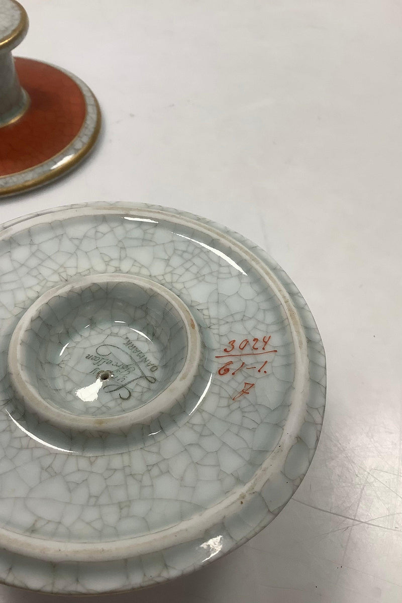 Par Lyngby Porcelæn Danmark Lysestager i rød krakele No 3024
