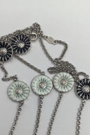 Georg Jensen Sterling Sølv Forgyldt Daisy Halskæde Sort / Hvid Emalje