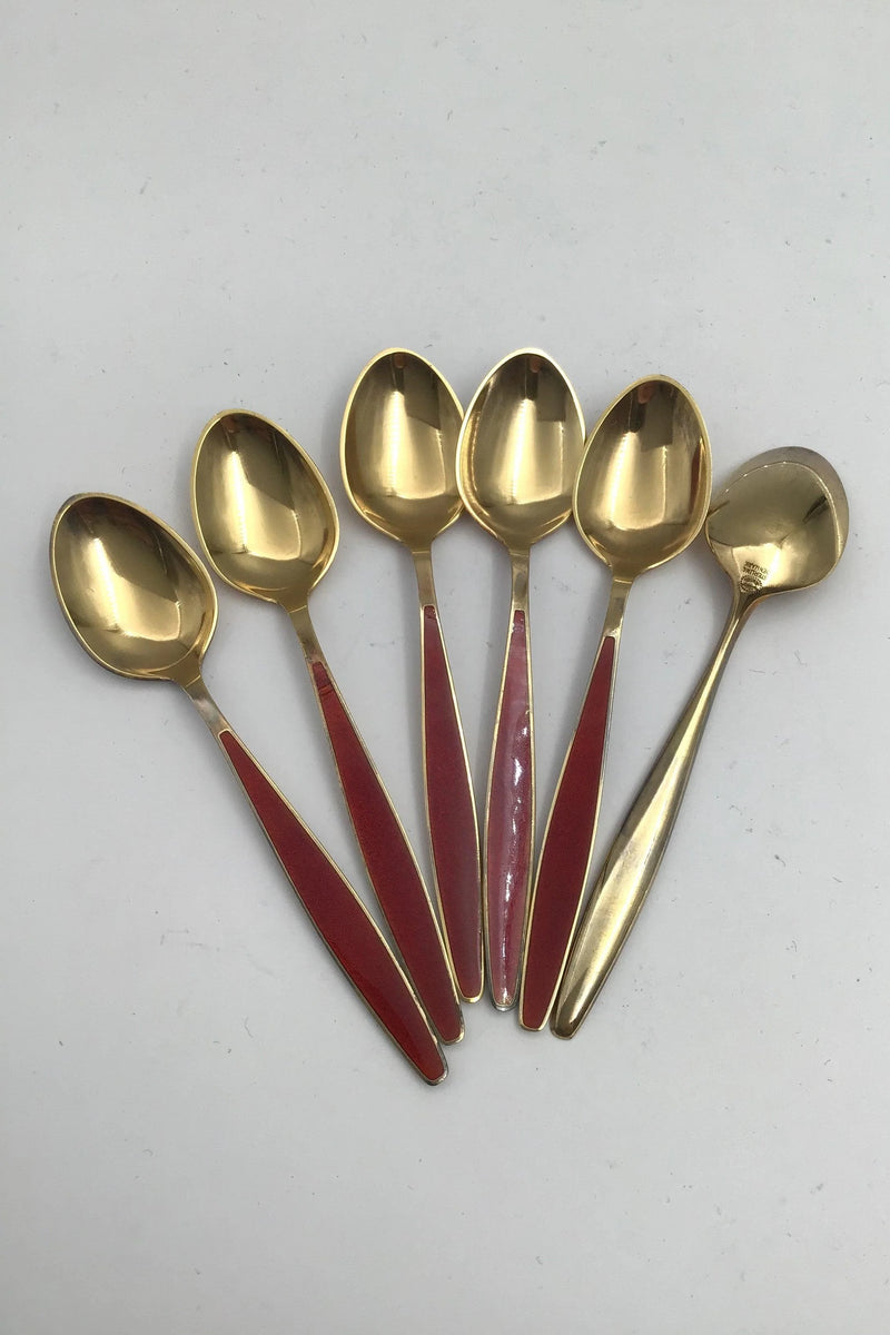 Georg Jensen Sterling Sølv Forgyldt Ornamental Moccaske (Rød emalje)(6)