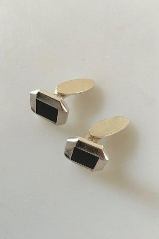 Georg Jensen Sterling Sølv Manchetknapper med Sort onyx No 202