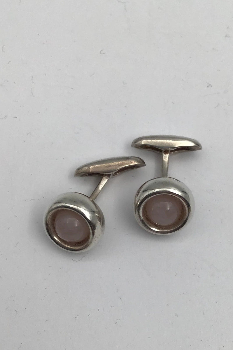 Georg Jensen Sterling Sølv Manchetknapper No 473 Sphere Rosa Quartz