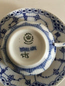 Royal Copenhagen Blue Fluted Half Lace Cup and Saucer No 713
