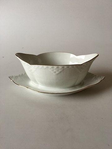 Royal Copenhagen Tradition Hvid Halvblonde m. Guldkant Sauceskål på Fad No 587
