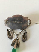 Tidlig Evald Nielsen Sølv Broche med Grønne Sten