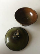 Ægte Ildfast Bronze Skål med Låg pyntet med en Lille Fugl