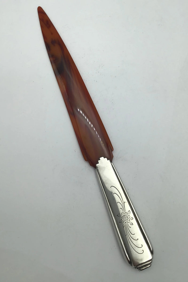 Dansk Sølv Brevkniv (Imiteret Rav)