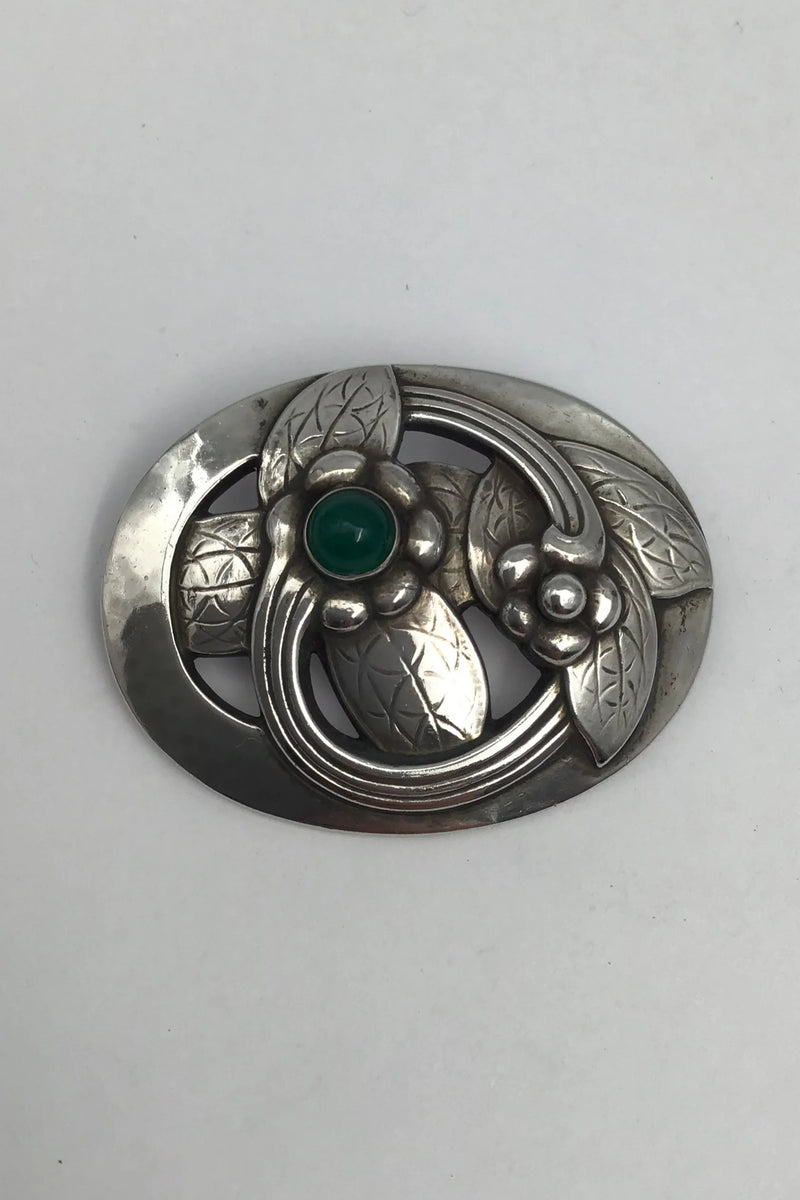 Georg Jensen Sterling Sølv Broche No. 13 (Grøn Agat)