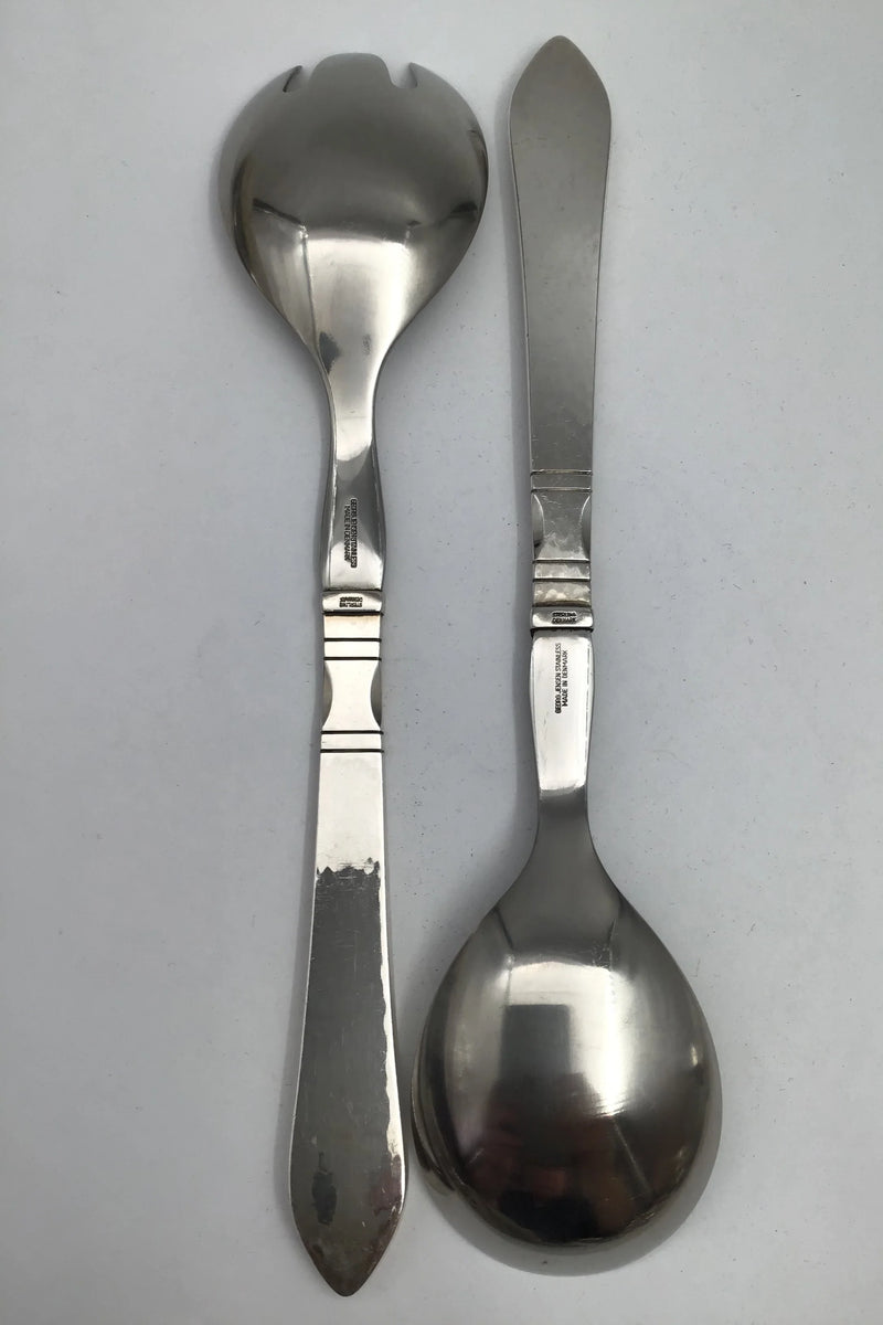 Georg Jensen Sterling Sølv / Stål Antik Salatsæt No. 132