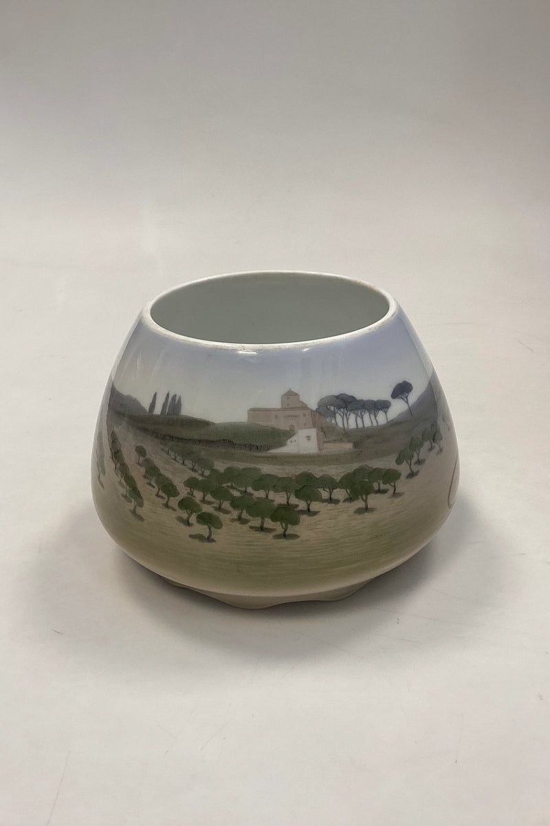 Royal Copenhagen Unika Vase af Anne Fribert med sydlandsk landskab og firben