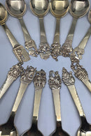 H.C. Andersen Eventyr Sølv Forgyldt Barneskeer/Suppeskeer Sæt (12)