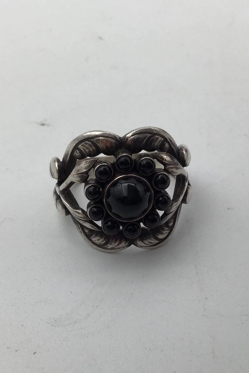 Georg Jensen Sterling Sølv Ring No. 10 Moonlight Blossom Sort Agat.