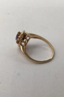 14K Guldring med Ametyst og Diamant