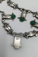 Georg Jensen 826 Sølv Halskæde No. 6 (Grøn Agat) (1909-1914)